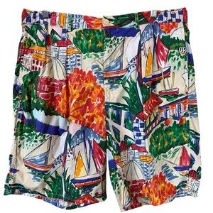 Vintage Polo Ralph Lauren Colorful City‎ Scene Casual Shorts 36W Pleated Front
